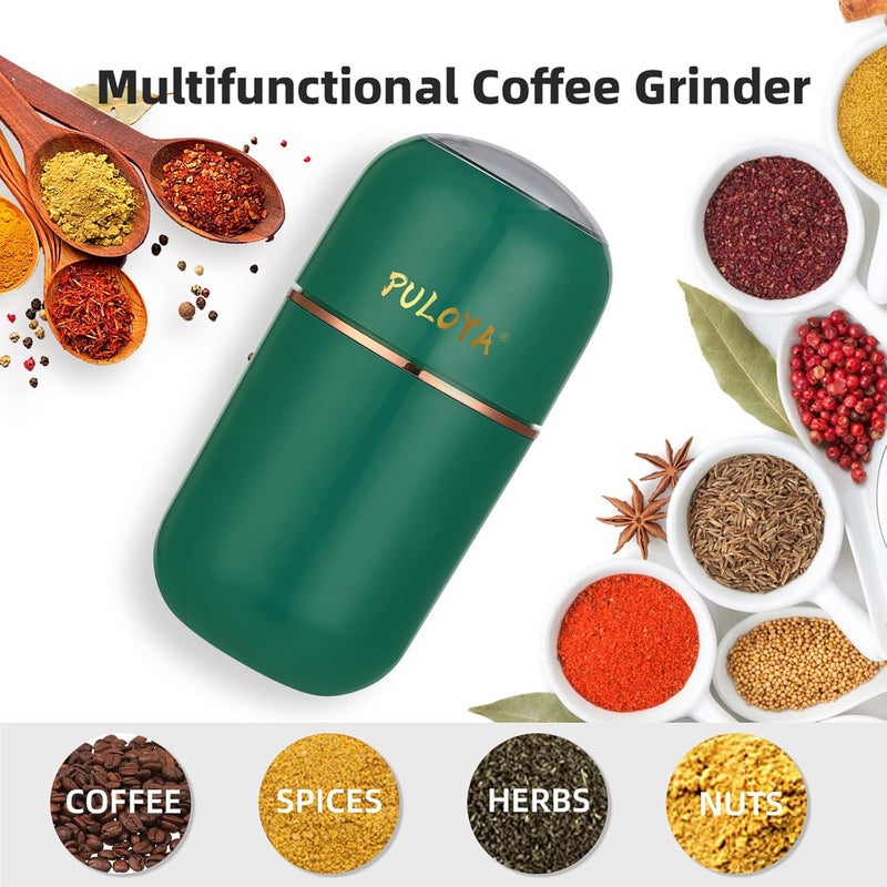 puloya Coffee Grinder Electric for Beans, Spices, Herbs, Grains and Nuts, Stainless Steel Blades, 2.8 oz, Green - Image 3